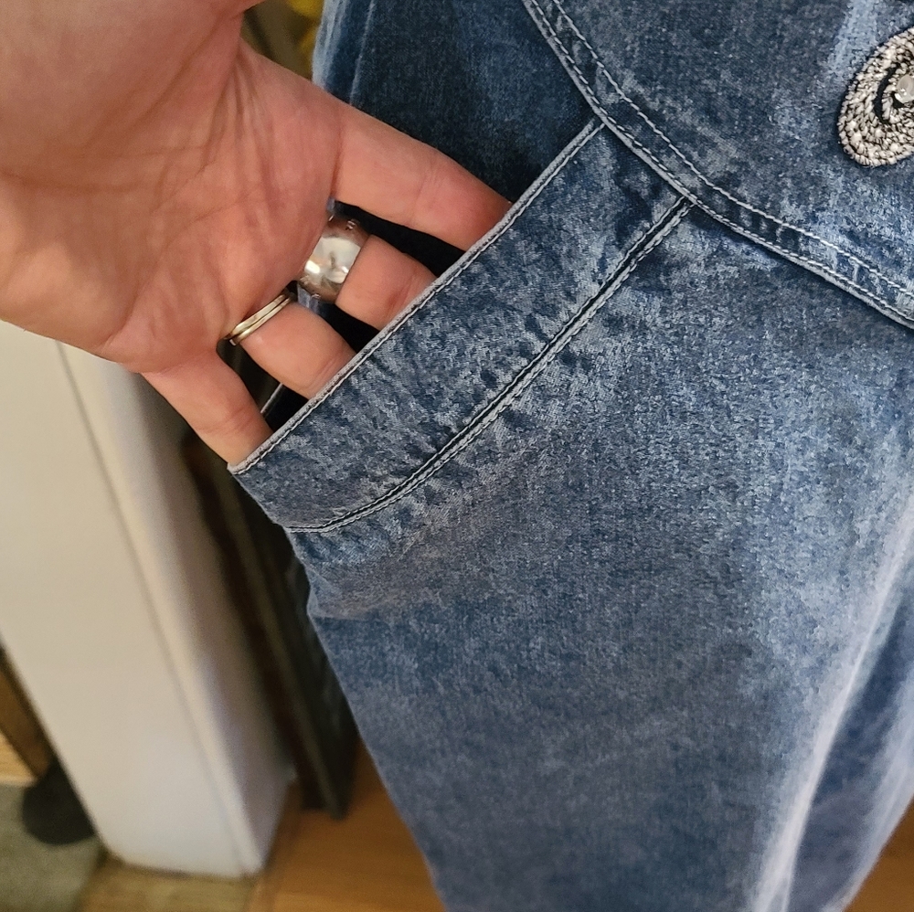 Vintage jean Dress 1990 pockets blue midi - Picture 12 of 15